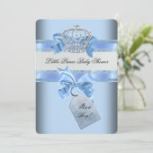Baby Shower Boy Blue Little Prince Crown Einladung (Stehend Vorderseite)