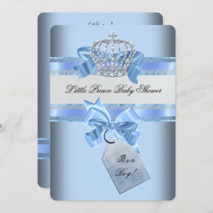 Baby Shower Boy Blue Little Prince Crown Einladung