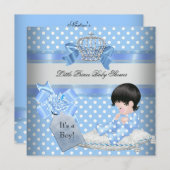 Baby Shower Boy Blue Little Prince Crown Einladung (Vorne/Hinten)