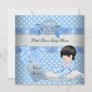 Baby Shower Boy Blue Little Prince Crown Einladung
