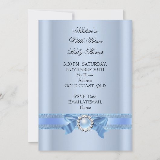 Baby Shower Boy Blue Little Prince Crown NEU Einladung (Rückseite)