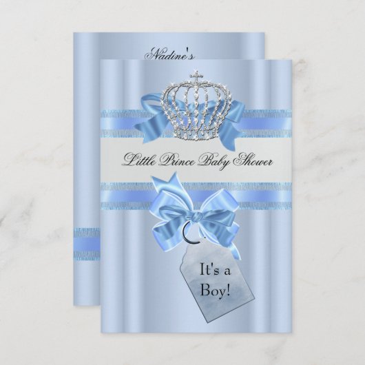 Baby Shower Boy Blue Little Prince Crown SML Einladung (Vorne/Hinten)