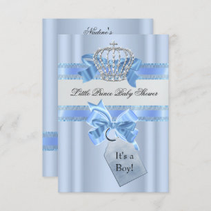 Baby Shower Boy Blue Little Prince Crown SML Einladung