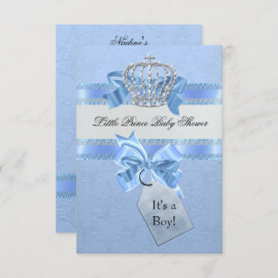 Baby Shower Boy Blue Little Prince Crown SML Einladung
