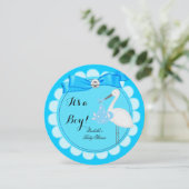 Baby Shower Boy Blue Niedlich Blue Boy Stork Einladung (Stehend Vorderseite)
