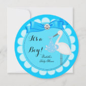 Baby Shower Boy Blue Niedlich Blue Boy Stork Einladung (Vorderseite)