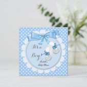 Baby Shower Boy Blue Niedlich Blue Hinterns Schuhe Einladung (Stehend Vorderseite)