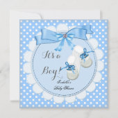Baby Shower Boy Blue Niedlich Blue Hinterns Schuhe Einladung (Vorderseite)