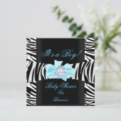 Baby Shower Boy Blue Schwarz-weiß Zebra Print Einladung (Stehend Vorderseite)