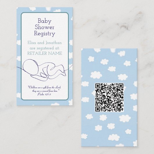 Baby Shower Boy Blue Sky Wolken und Bible Verse Begleitkarte (Vorne/Hinten)