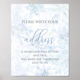 Baby Shower Boy Blue Snowflake Address Poster