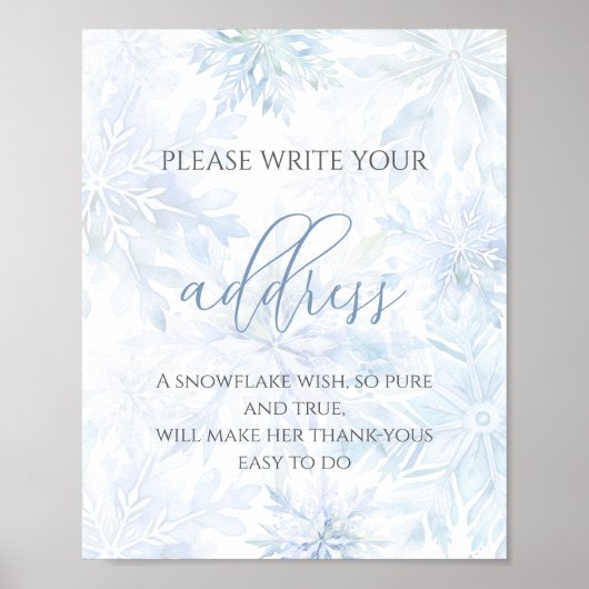 Baby Shower Boy Blue Snowflake Address Poster (Vorne)