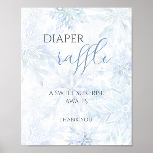Baby Shower Boy Blue Snowflake Diaper Raffle Poster (Vorne)