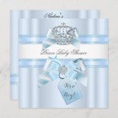 Baby Shower Boy Blue White Prince Crown 3 Einladung (Vorne/Hinten)