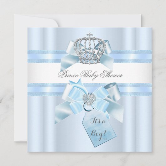 Baby Shower Boy Blue White Prince Crown 3 Einladung (Vorderseite)
