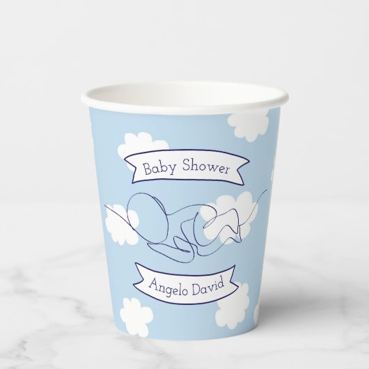 Baby Shower Boy Cloud Thema Blue Sky Pappbecher (Rückseite)
