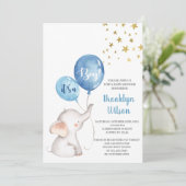 Baby Shower Boy Elephant Einladung (Stehend Vorderseite)