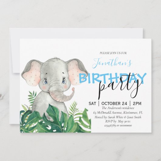 Baby Shower Boy Elephant Einladung (Vorderseite)