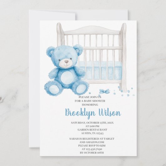 Baby Shower Boy Elephant Invitation Einladung (Vorderseite)