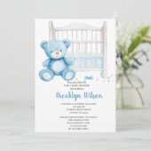 Baby Shower Boy Elephant Invitation Einladung (Stehend Vorderseite)