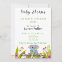 Baby Shower Boy Girl Elephant Grau Blume