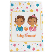Baby Shower Boy Girl Twins Stars Dark Mittlere Geschenktüte (Vorderseite)