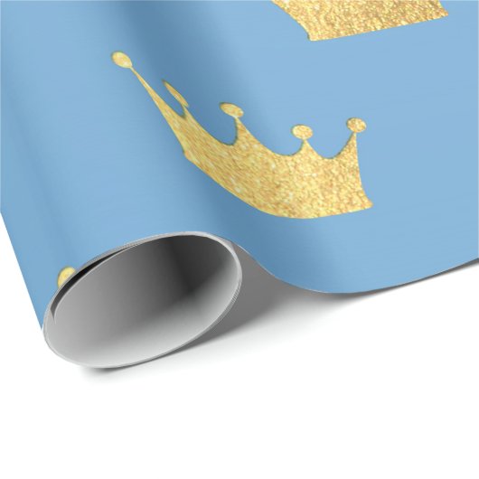 Baby Shower Boy Golden Crown Blue Vip Geschenkpapier (Rolleneckpunkt)