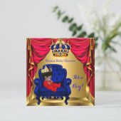 Baby Shower Boy Little Prince Blue Red Gold Ethnic Einladung (Stehend Vorderseite)