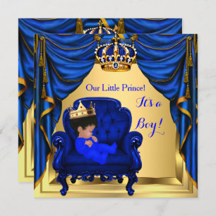 Baby Shower Boy Little Prince Royal Blue Gold 2 Einladung