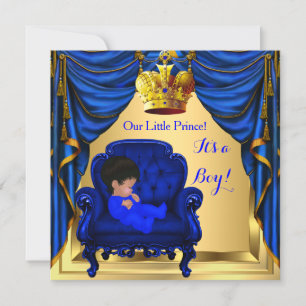 Baby Shower Boy Little Prince Royal Blue Gold 2a Einladung