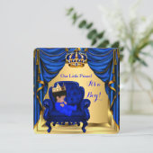 Baby Shower Boy Little Prince Royal Blue Gold Einladung (Stehend Vorderseite)
