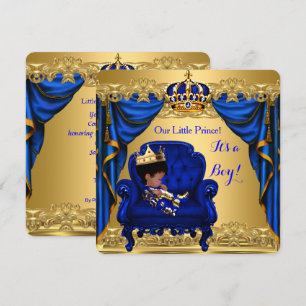 Baby Shower Boy Little Prince Royal Blue Golden Einladung