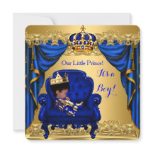 Baby Shower Boy Little Prince Royal Blue Golden