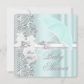 Baby Shower Boy Mint Blue Gray White Lace Einladung (Vorderseite)