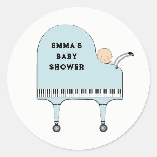 Baby Shower Boy Music Theme Runder Aufkleber (Vorderseite)