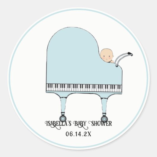 Baby Shower Boy Music Theme Runder Aufkleber (Vorderseite)