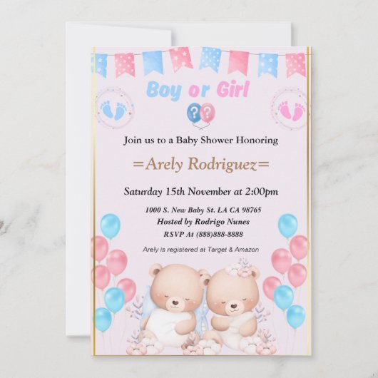 Baby shower boy or girl invitation einladung (Vorderseite)