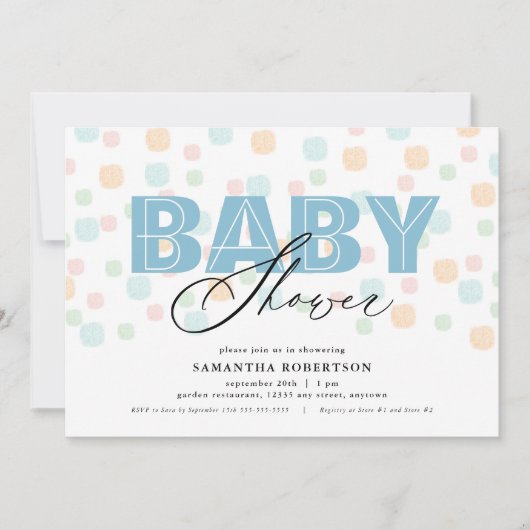 Baby Shower Boy Pastel Dots Einladung (Vorderseite)