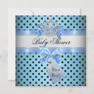 Baby Shower Boy Polka Dot Blue Prince Crown Black Einladung
