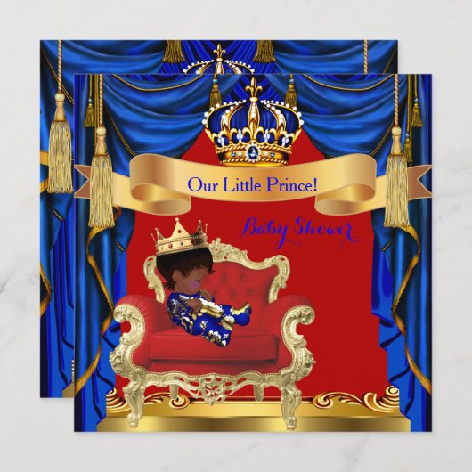 Baby Shower Boy Prince Royal Blue Red Ethnic Einladung (Vorne/Hinten)
