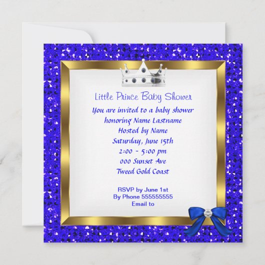 Baby Shower Boy Prince Royal Blue Shoe Einladung (Rückseite)