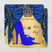 Baby Shower Boy Prince Royal Blue Shoe Gold 4 Einladung (Vorne/Hinten)