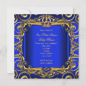 Baby Shower Boy Royal Blue Damask Gold Crown 2 Einladung (Rückseite)
