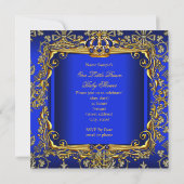 Baby Shower Boy Royal Blue Damask Gold Crown Einladung (Rückseite)
