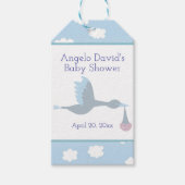 Baby Shower Boy Stork mit Blue Sky und Wolken Geschenkanhänger (Vorderseite)