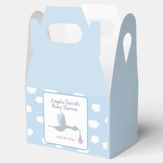 Baby Shower Boy Stork mit Blue Sky und Wolken Geschenkschachtel (Geöffnet)