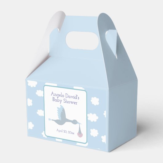 Baby Shower Boy Stork mit Blue Sky und Wolken Geschenkschachtel (Vorderseite)