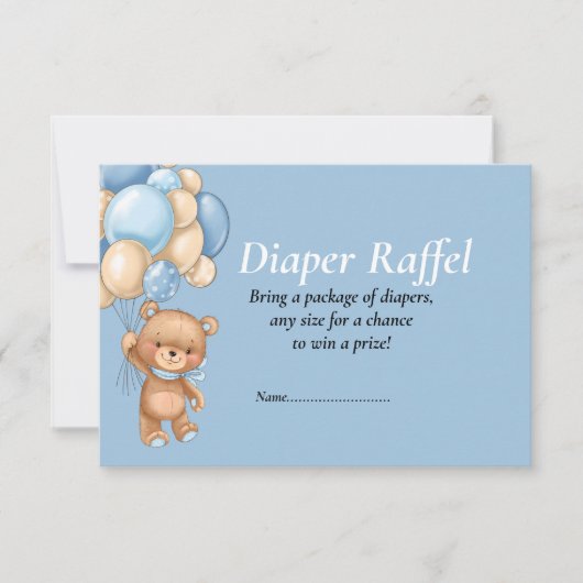 Baby Shower Boy Teddy Balloons Blue Diaper Raffel Einladung (Vorderseite)