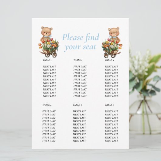 Baby Shower Boy Teddy Floral Rustikale Tabelle Einladung (Stehend Vorderseite)