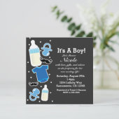 Baby Shower Boy Things Blue & Gray Modern Einladung (Stehend Vorderseite)